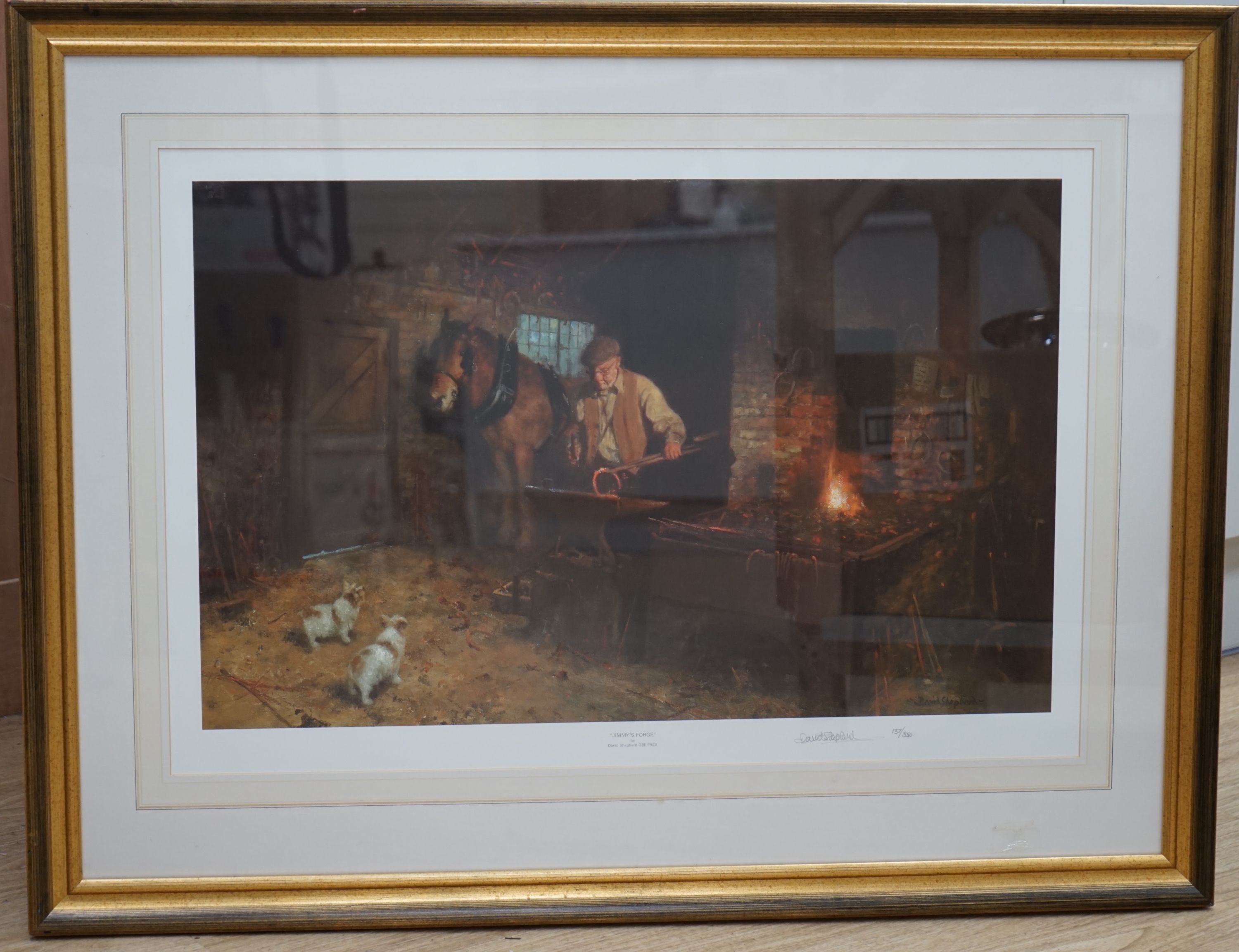 David Shepherd, colour lithograph, 'Jimmy’s forge', signed in pencil, 137/850, overall 50 x 73cm